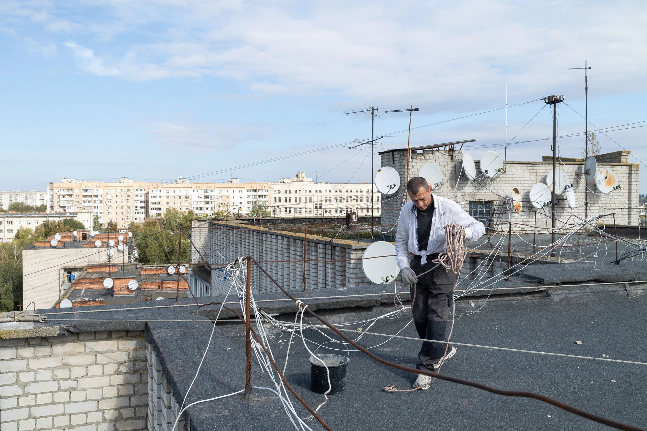 Technician working on a rooftop installation