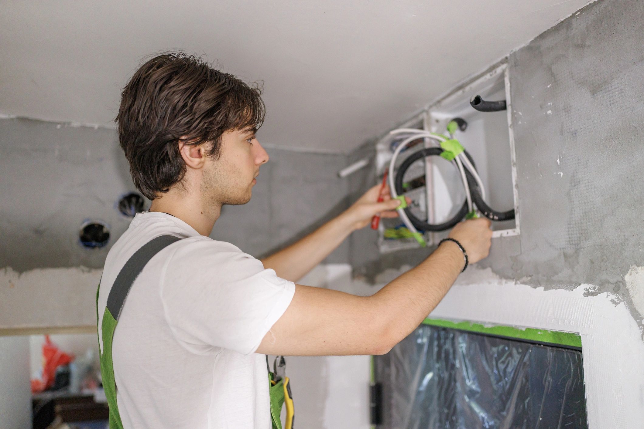 Technician installing structured cabling